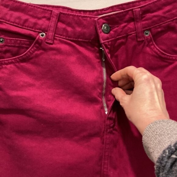 TOPSHOP Moto Dark Pink Jean Denim Skirt 4 - Picture 7 of 10